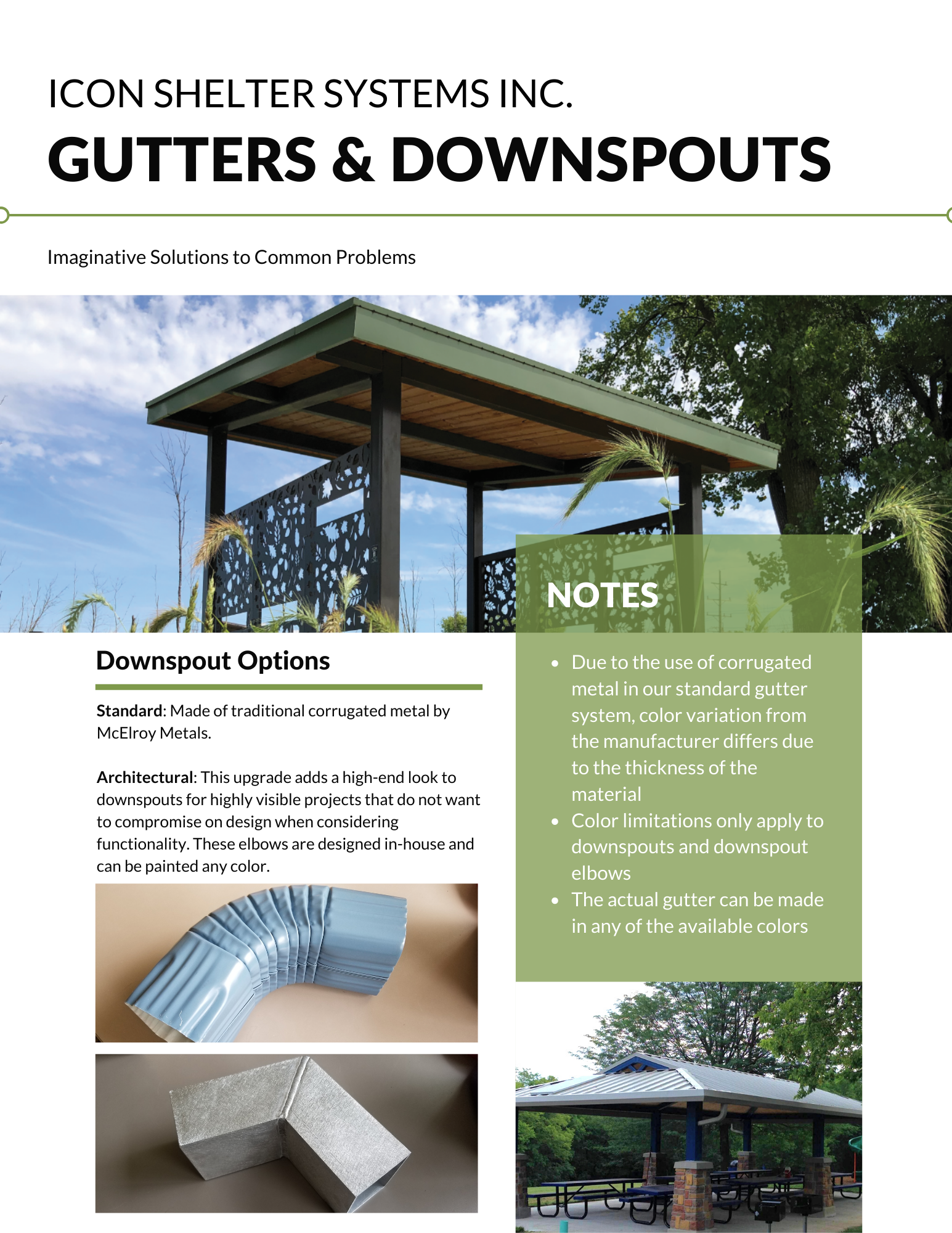 ICON gutters and downspouts cut sheet
